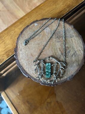 Handcrafted Silver-Tone Branch Necklace with Green Jasper Bar Pendant